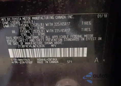 2018 Toyota Rav4 Le from USA, damaged, VIN 2T3BFREV6JW742836